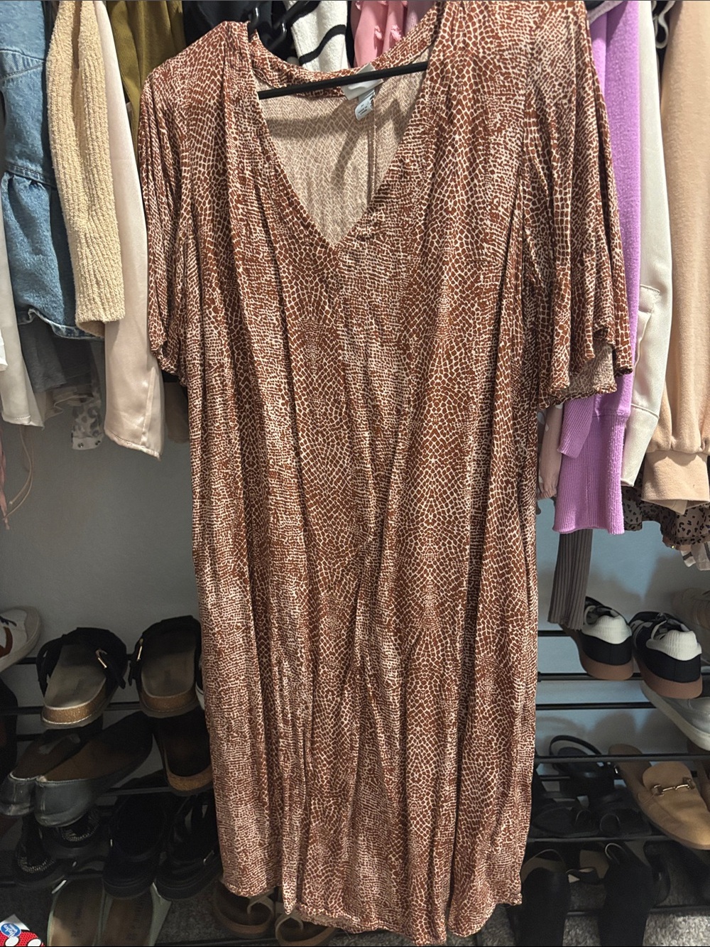 a new day Brown Printed V-Neck Midi Dress